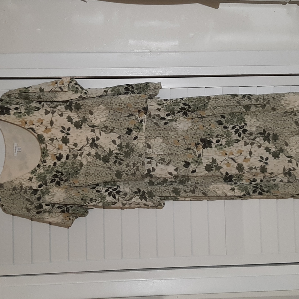 Dress Barn Cream and Green Floral Maxi Dress